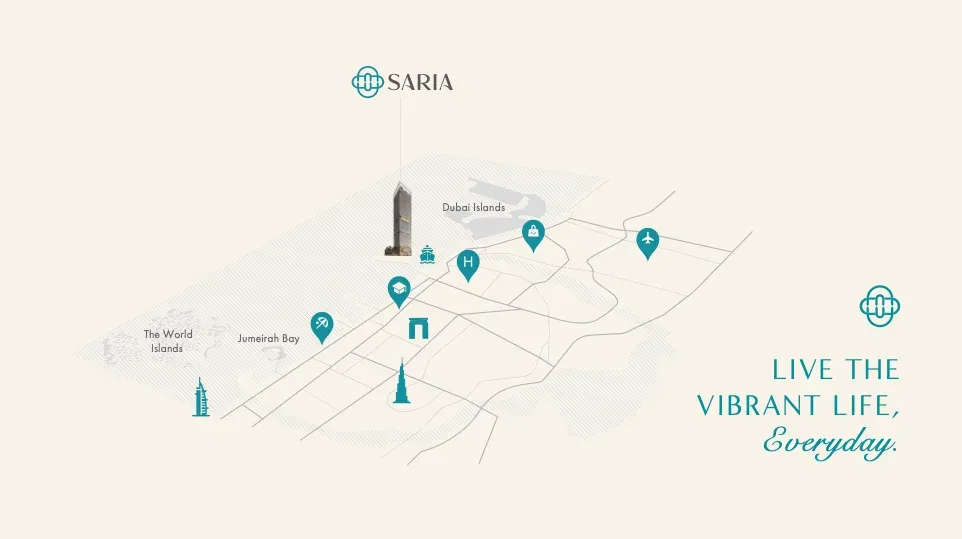 Location map of Saria by Beyond in Dubai Maritime City